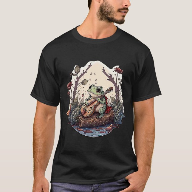 Camiseta Sapo Jogando Sapo De Violão Jogando Banjo No Log A (Frente)