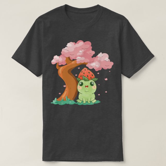 Camiseta Sapo kawaii e árvore cerejeira de Sakura Ja (Frente do Design)