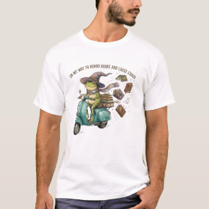 Camiseta Sapo Mago Engraçado Acumulando Livros de Leitura
