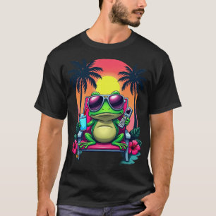 Camiseta Sapo Mal-Humorado Y2K Vaporwave Tropical Retro Fli