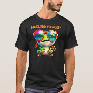 Camiseta Sapo Multicolorido Sentindo-se Animado Com Óculos