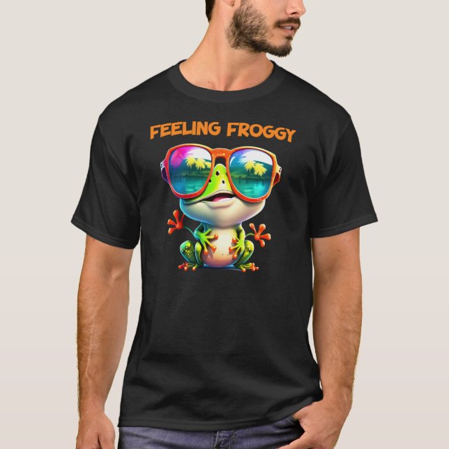 Camiseta Sapo Multicolorido Sentindo-se Animado Com Óculos  (Frente)