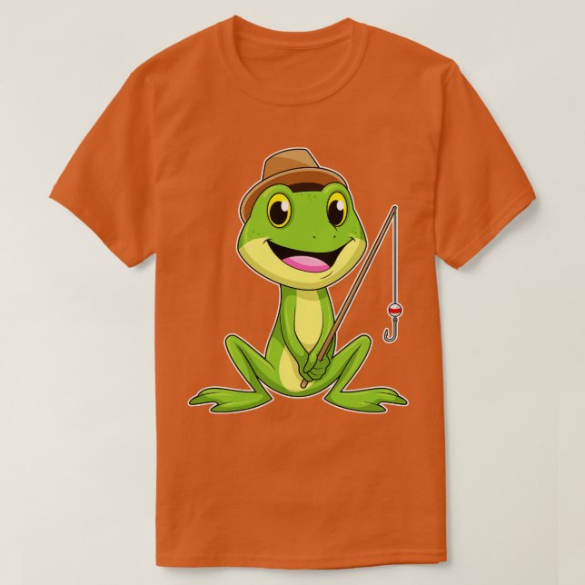 Camiseta Sapo na pesca com a vara de pesca 1 (Frente do Design)