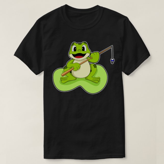 Camiseta Sapo na pesca com vara de pescar 2 (Frente do Design)