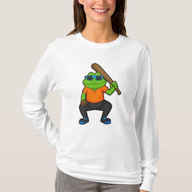 Camiseta Sapo no Baseball com taco de beisebol e óculos de  (Frente)