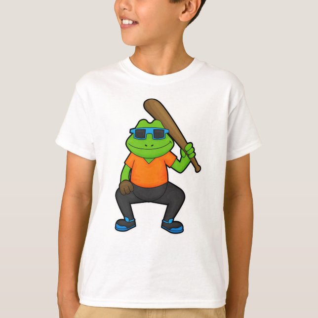 Camiseta Sapo no Baseball com taco de beisebol e óculos de  (Frente)