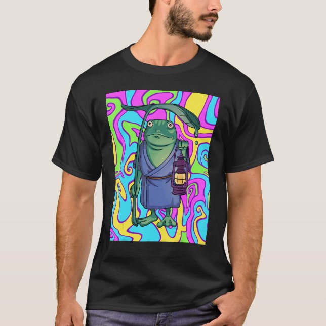 Camiseta Sapo Psicodélico Com Lanterna Viajando Na Triquete (Frente)