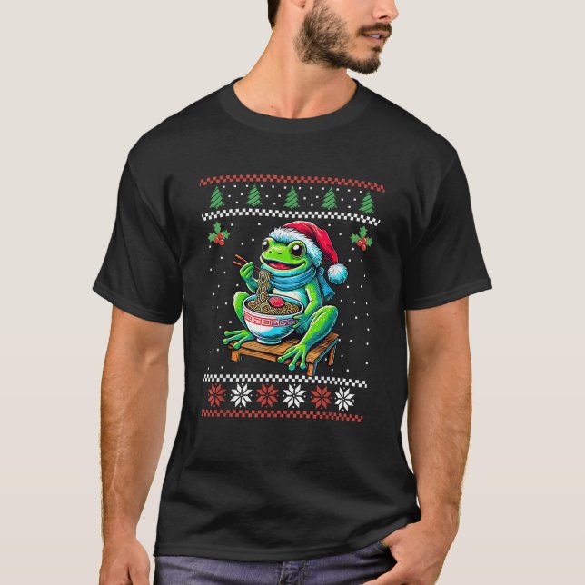 Camiseta Sapo Ramen Japonês Sueco de Natal Feio Xmas (Frente)