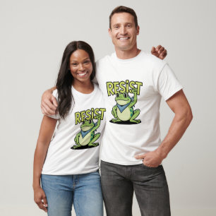 Camiseta Sapo Resistir Ativismo Fofo Cartoon com Punho Ergu