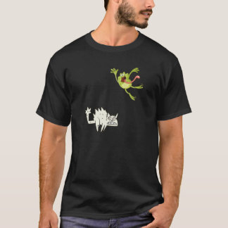 Camiseta sapo saltando sobre o gato