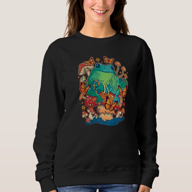 Camiseta Sapo Sentado Em Um Cogumelo Com Borboletas (Frente)