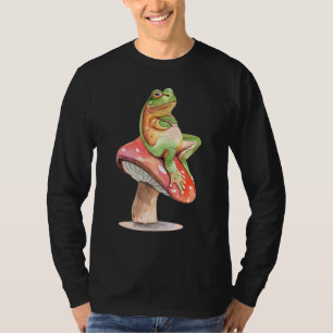 Camiseta Sapo Sentado no Cogumelo Diversão Sapos Fofos Anim