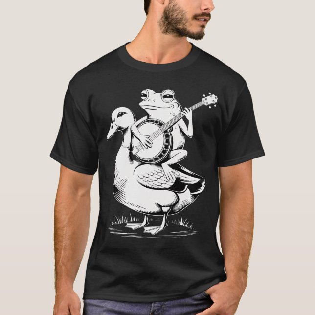 Camiseta Sapo Tocando Banjo Montado em Pato (Frente)