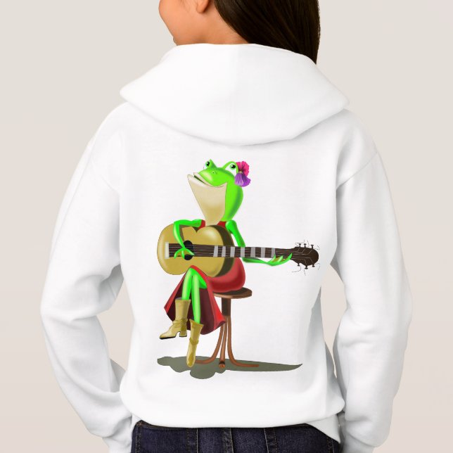 Camiseta Sapo Tocando Guitarra Crianças Hoodie (Verso)