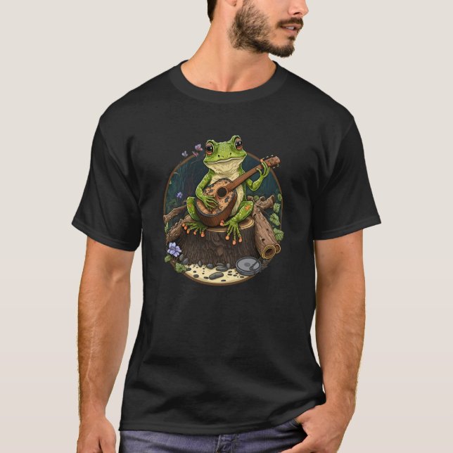 Camiseta Sapo Tocando Violão Sapo Tocando Banjo No Tronco (Frente)