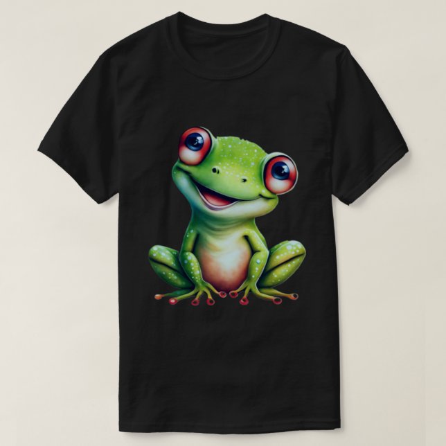 Camiseta Sapo Verde Adorável com Olhos Amplos e um Sorriso (Frente do Design)