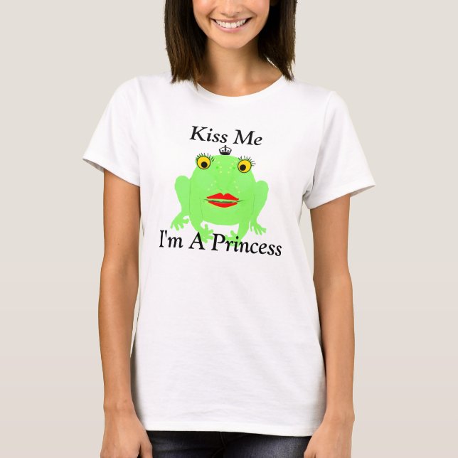Camiseta Sapo Verde Beija-me Sou uma Princesa (Frente)