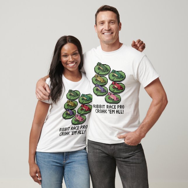 Camiseta Sapos de pixel retrô em anfíbios coloridos (Unissex)