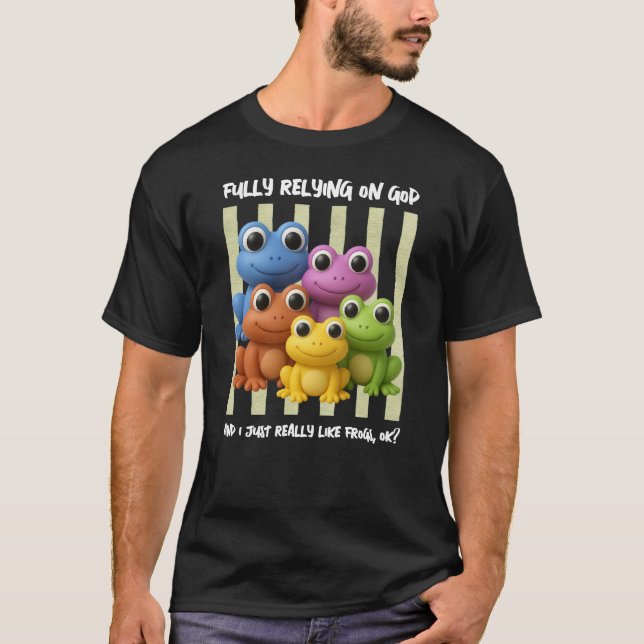 Camiseta Sapos Divertidos Totalmente Confiantes em Deus (Frente)