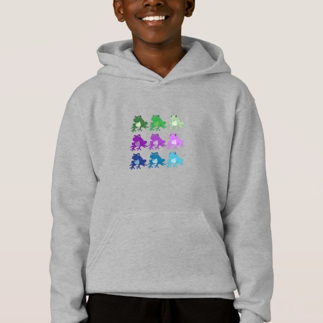 Camiseta Sapos multicoloridos em crianças Cinza capuz (Frente)