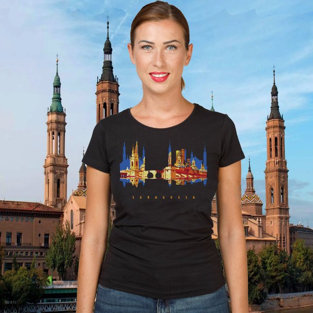 Camiseta Saragossa Colorful Silhouette (Saragossa, Spain, black t-shirt for women)