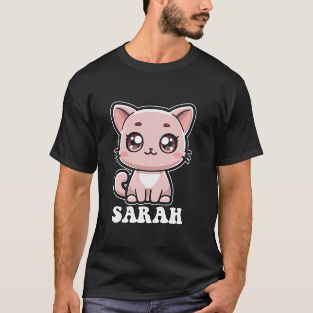 Camiseta Sarah Cute Cat Kitten Design para nome das garotas (Frente)