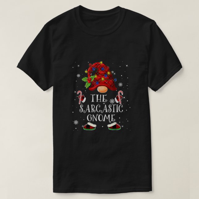 Camiseta Sarcasmo Gnomo Buffalo Xadrez Árvore de Natal Luz (Frente do Design)