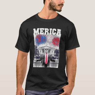 Camiseta Sarcástico TRUMP 4 de julho MERICA FIREWORKS Patri