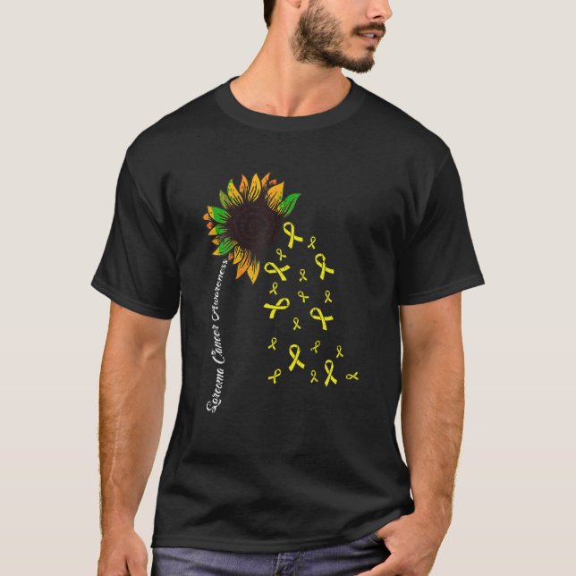 Camiseta Sarcoma Cancer Sensibilização Fita Amarela Girasso (Frente)