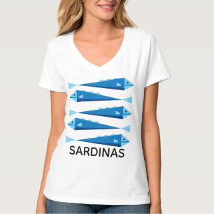 Camiseta Sardinha peixe azul topo branco
