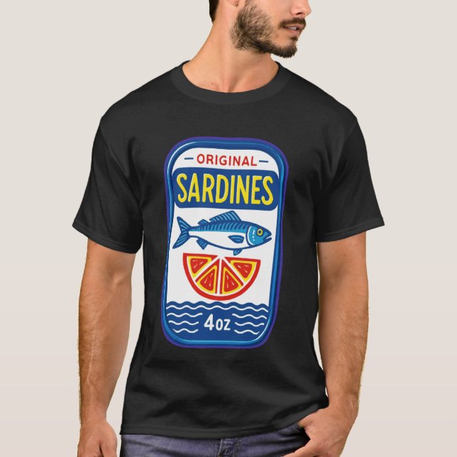 Camiseta Sardinhas Originais Arte de Rótulo de Peixe com Vi (Frente)