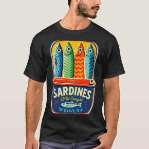 Camiseta Sardinhas peixe enlatado gráfico retrô verão para