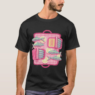Camiseta Sardinhas retrô fofas com fatias de limão. Vintag