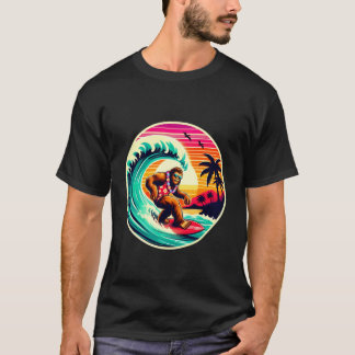 Camiseta Sasquatch de Surf Divertido Pôr do Sol Havaiano Re