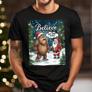 Camiseta Sasquatch Encontra Papai Noel Natal Divertido