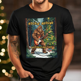 Camiseta Sasquatch Guitar Rockeando em Volta da Árvore de N