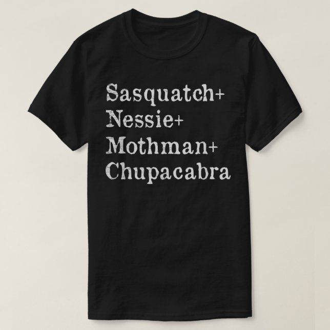 Camiseta Sasquatch & Nessie & Mothman & Chupacabra  Cryptid (Frente do Design)