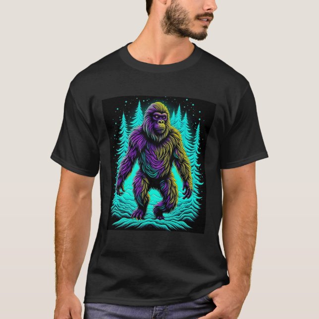 Camiseta Sasquatch Pé Grande em azul-turquesa e preto (Frente)