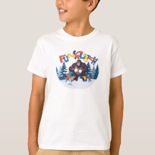 Camiseta Sasquatch tendo uma batalha de bolas de neve com c
