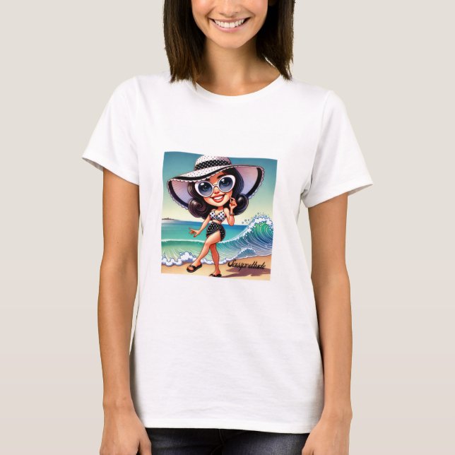 Camiseta Sassprettude Beach Babe – Retro Cartoon Style Illu (Frente)