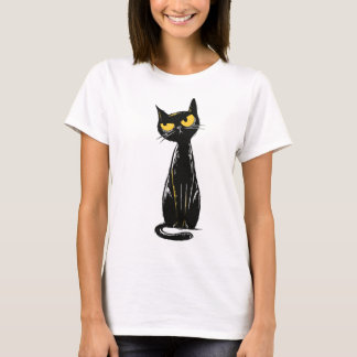 Camiseta Sassy Black Cat - Grumpy Yellow Eyes Illustration