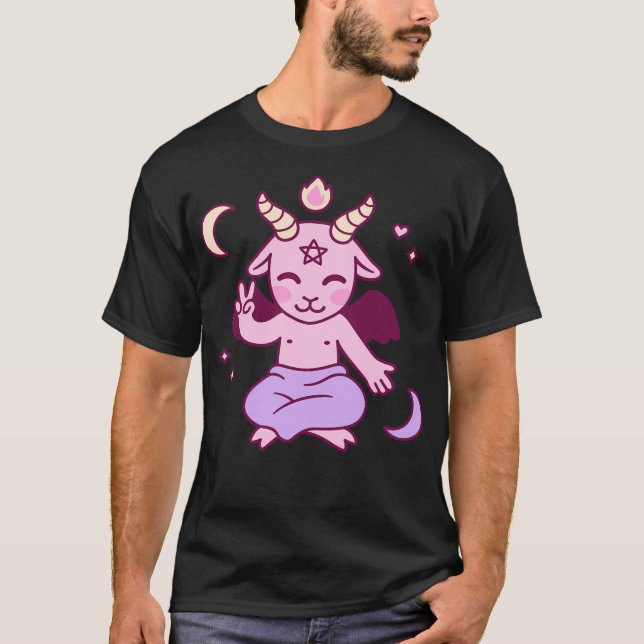 Camiseta Satã de Cartoons Bonitos Kawaii Baphomet (Frente)