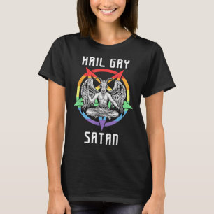 Camiseta Satã de granizo engraçada Gay LGBT Gótico Baphomet