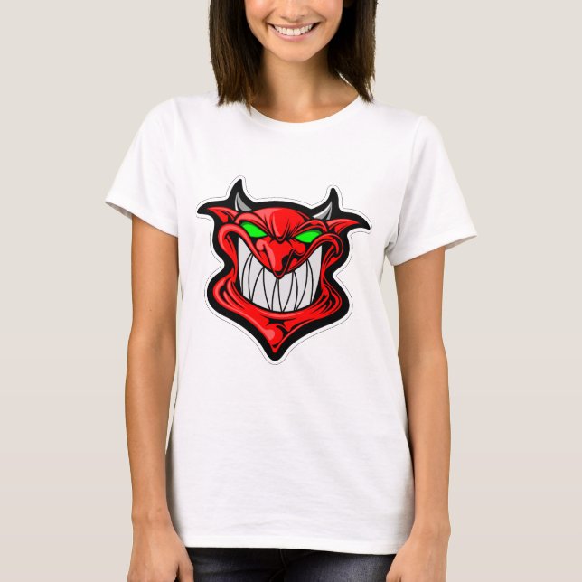 Camiseta Satã de rosto de um demônio de desenho animado (Frente)
