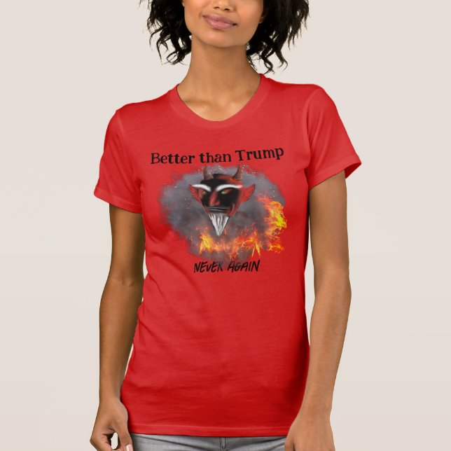 Camiseta Satã melhor que Trump Engraçado Anti Trump (Frente)