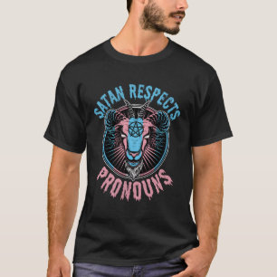 Camiseta Satã Respeita Pronounes Orgulho Transgênero Pentag