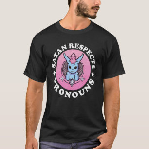 Camiseta Satã Respeita Pronouns LGBTQ Orgulho gay