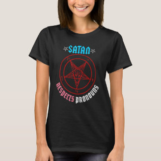 Camiseta Satan Respeita Pronomes Transgênero Pentagrama Tra