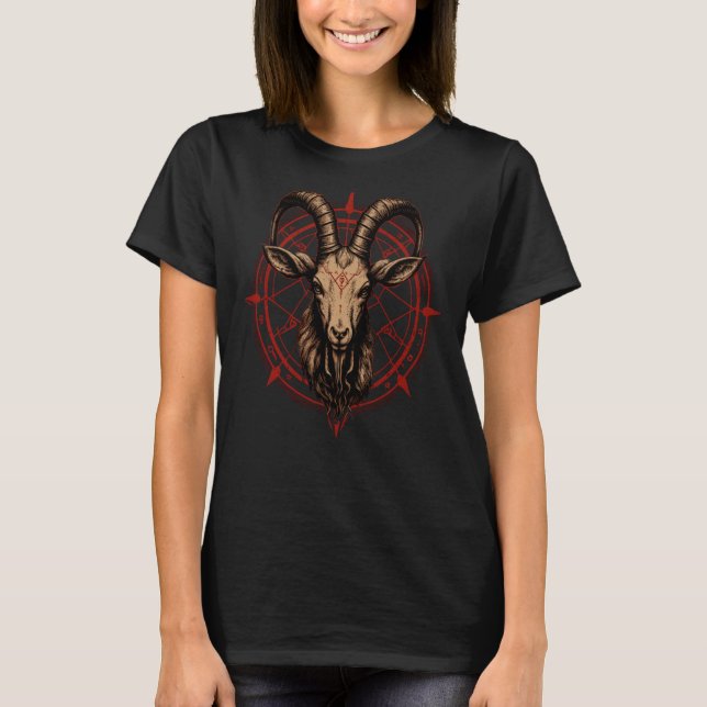Camiseta Satanás Pentagrama Cabeça de Capim Occult Baphomet (Frente)