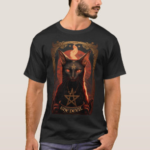 Camiseta Satanás Pentagrama Místico Gato Tarô Diabo Taro